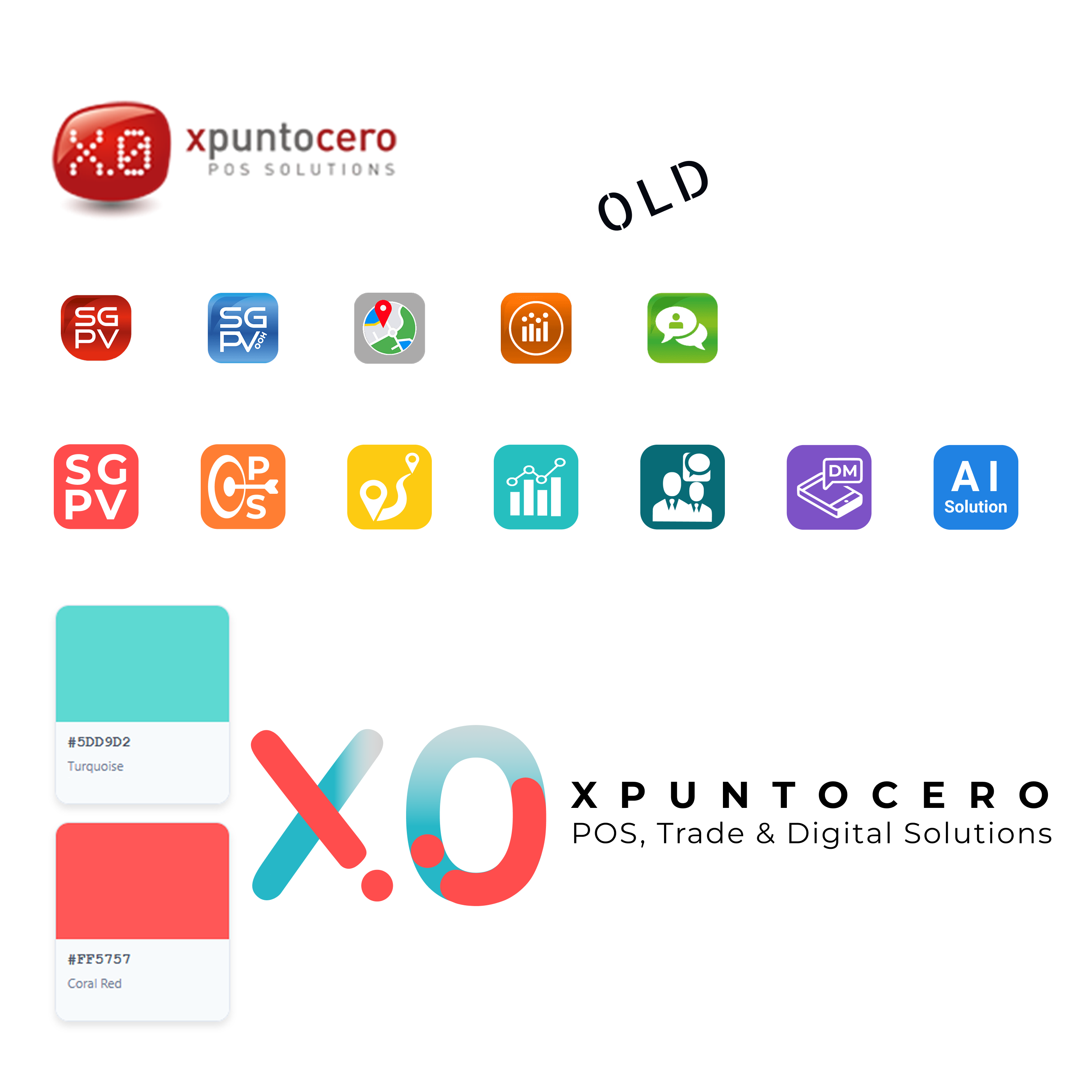 XpuntoCero Logo old vs, anchor colors, and core products icons/logos