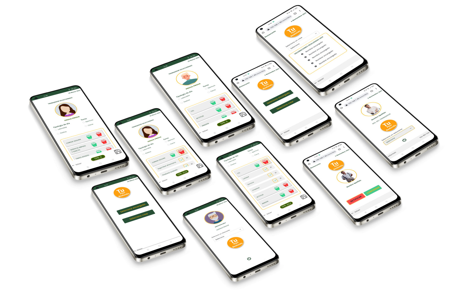 Different screens of the PWA