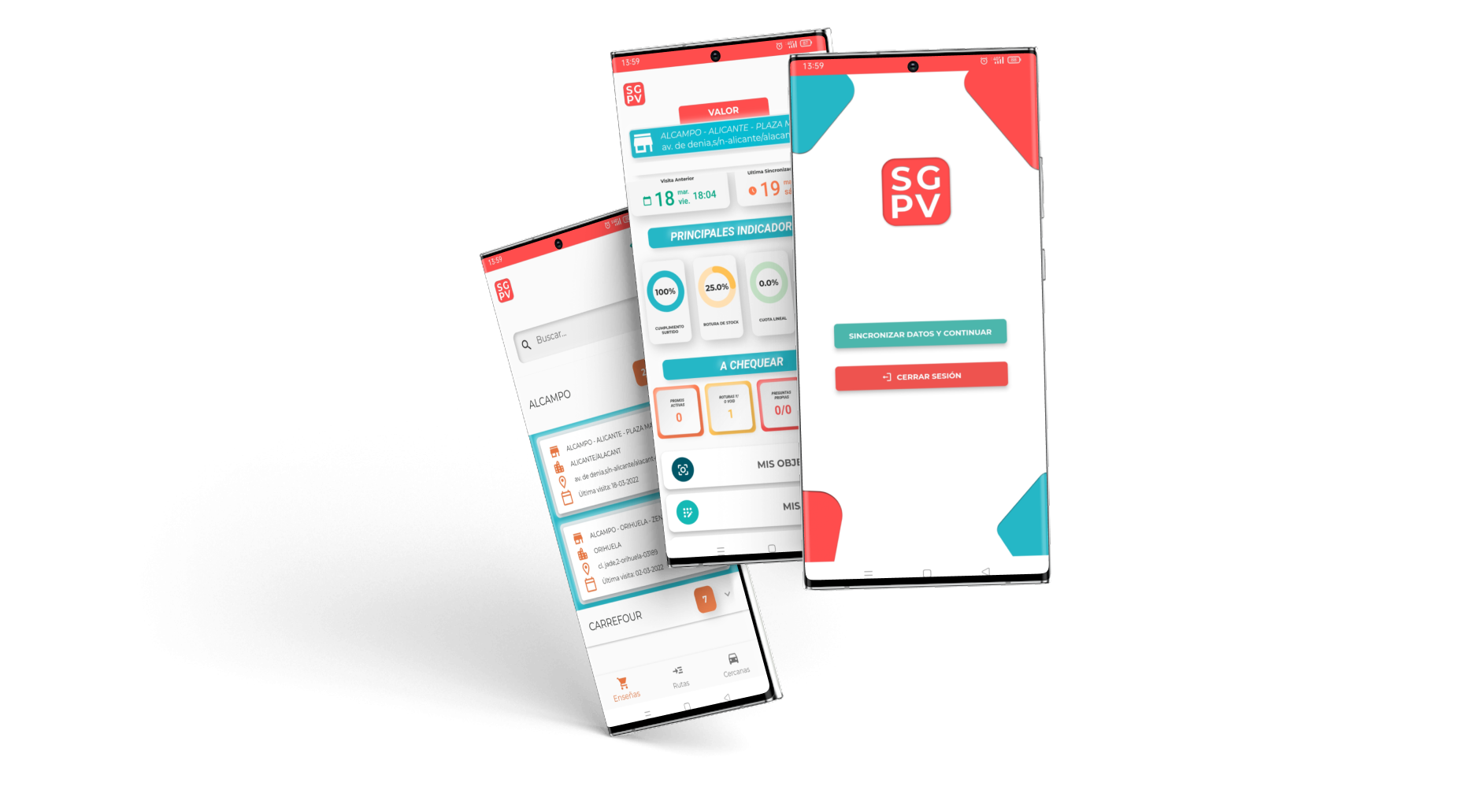 3D render of SGPV v7 mobile app screens highlighting redesigned interface and improved visual identity.